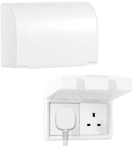 2 Pcs Socket Protector Cover Double Socket Cover Waterproof Socket Cover Box Plug Socket Covers UK Electrical Outlet Protector Safety Durable Suitable for Home Kitchen School Nurseries White