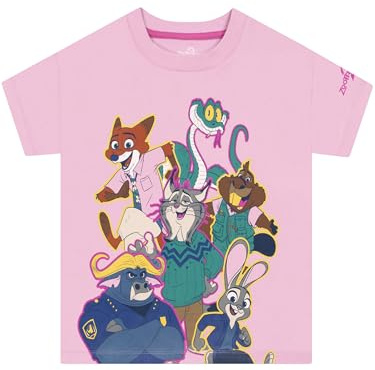 Disney Tshirt, Zootropolis Girls T Shirt, Cotton Kids Clothing, Short Sleeve Girls' T-Shirts, Pink 6-7 Years