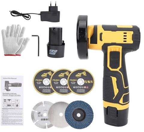 Utensile per levigatura angolare a mano, macchina di taglio e lucidatura wireless con 2 batterie ricaricabili, tagliapiastrelle mini multifunzione con 6 dischi per mattoni, legno, acciaio, pietra