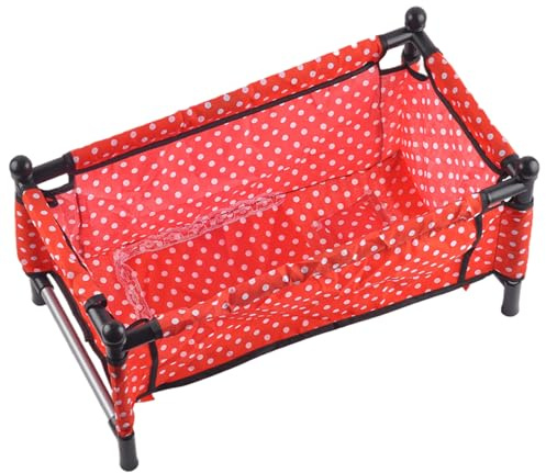 Baby Doll Crib, Foldable Red Background Baby Doll Bed with White Dots Role Play Pram & Pushchair Toys for Kids Ages 3+