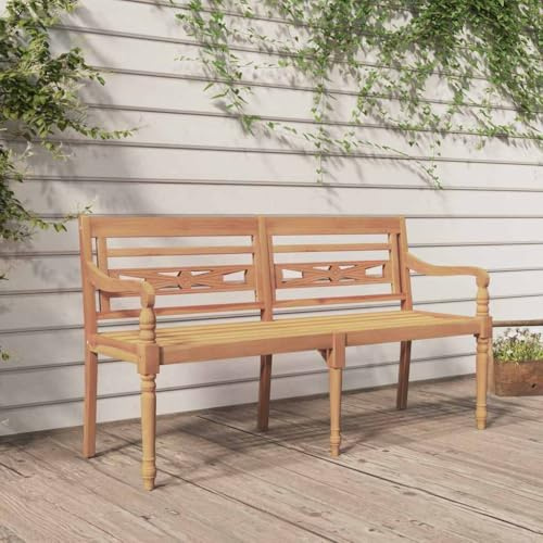 Cartvyn Batavia-sittbänk 150 cm massivt trä teak väderbeständig trädgårdsbänk för balkong och terrass med robust utomhusdesign för trädgård och park