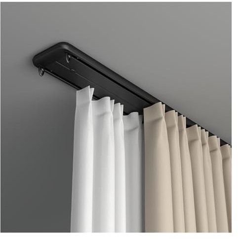 Adjuble Dubbel tak-drapering spårsats 70 600 cm – 4,2 fot glidstång med rullar för sovrum och hotell, dubbelspår design för smidig