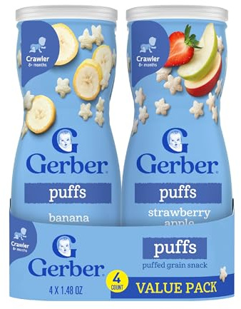 Gerber Baby Snacks Puffs Variety Pack, Banana & Strawberry Apple, 1.48 Ounce - 2 count of four packs, Package may vary, 1.48 Ounce (Pack of 8)