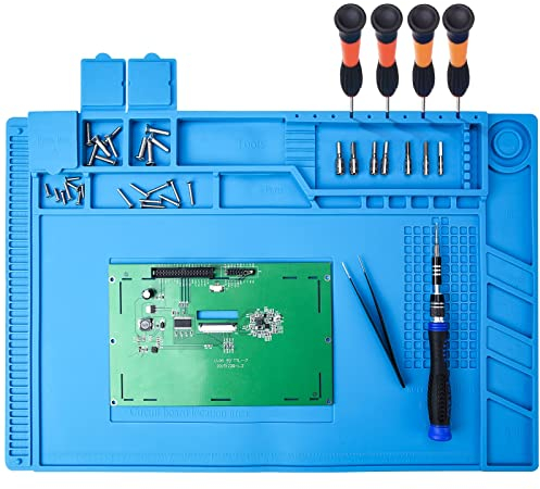 Preciva Soldering Mat, 500℃ Heat Resistant Silicone Work Mats, Multi-Purpose Magnetic Electronics Repair Pad for Welding and Solder Station with Ruler and Screw Notches, 450 * 300mm