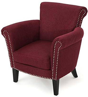 Brice Contemporary Scroll Arm Club Chair with Nailhead Trim, Wine and Dark Brown
