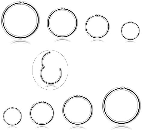 Milacolato 8 Stück 16 G Chirurgenstahl Hinged Clicker Segment Nasenringe Hoop Helix Knorpel Daith Ohr Tragus Sleeper Ohrringe Körper Piercing 6-12 mm, Edelstahl