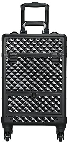 Yaheetech Professional Makeup Trolley with Pull-Out Drawer, Black | Reinforced Case Body, Lockable Storage, Smooth-Rolling Wheels, Organised Space for Cosmetics and Salon Tools