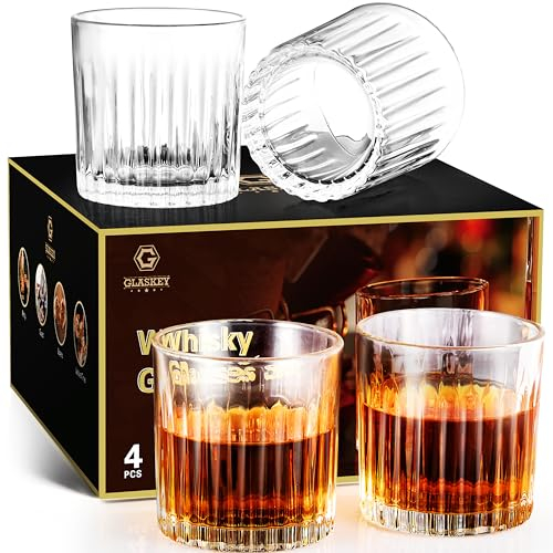 GLASKEY 4 Pièces Verres à whisky, Grand Verre a Whiskey 10oz en Cristal sans Plomb,Verre à Whisky pour Boire du Bourbon,du Cognac,du Whisky Irlandais-300ml