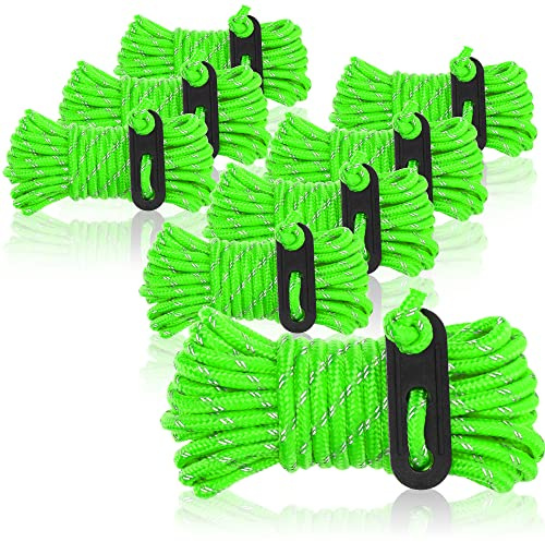 COM-FOUR® 8x killrep, vardera 4m för camping, reflekterande i grönt