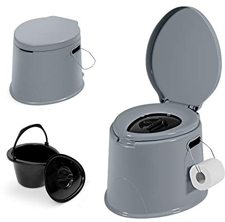 HAPPYGRILL Portable Outdoor Travel Toilet for RV, Camping, Boating, Hiking Trips - Detachable Inner Bucket and Toilet Paper Holder