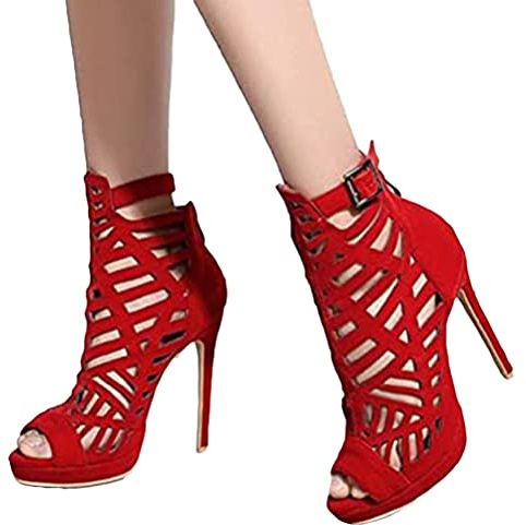 Onsoyours Femme Sandales Chaussures Plage Soirée De La Mariée Haut Talon Sandals Partie Sexy Creux Élégant Été Open Toe High Heels A Rouge 41 EU