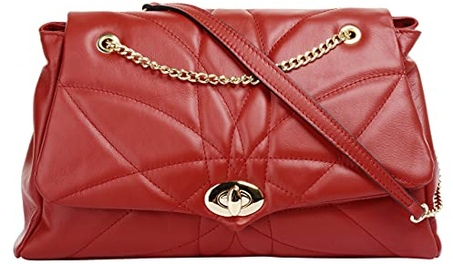 Cluty Umhängetasche echt Leder Damen | Made in Italy | Elegante Schultertasche mit Kettendetails | Crossbody Bag mit Drehverschluss | 021205