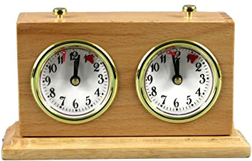 Turnier - Reloj de ajedrez analógico de madera natural con soporte