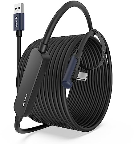 Syntech Link Cable 8m Compatible with Oculus/Meta Quest 3/Meta Quest 3S, Quest2/Pro/Pico 4/Ultra Accessories and PC/SteamVR, High Speed PC Data Transfer, USB 3.0 to USB C Cable for VR Headset, Black