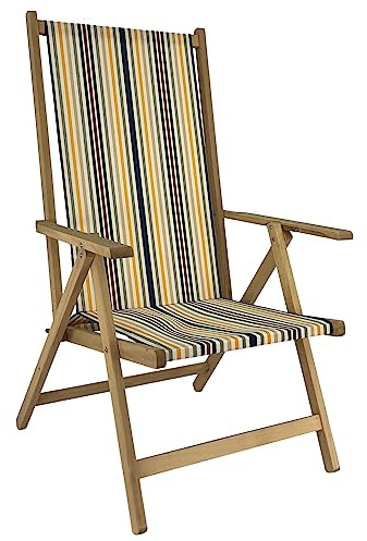 Marvin Sedia A Sdraio Relax In Legno Tela Reclinabile Pieghevole Regolabile Richiudibile Salvaspazio Prendisole Portatile Braccioli Da Mare Giardino Campeggio Esterno (Multicolor)