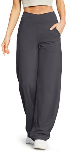G4Free Winter Pants for Women 2024 Yoga Pants Wide Leg Dress Pants with Pockets V Waisted Lounge Pants Workout Sweatpants for Casual Business Work(Deep Grey,L,33)