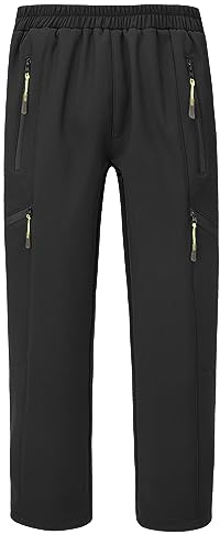 CAMLAKEE Kids Waterproof Hiking Pants Boys Girls Warm Winter Fleece Lined Outdoor Snow Ski Pants Black 12-13 Years/Size 160