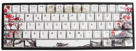JSJT Tastenkappen 60% 80 Tasten Pflaumenblüten-Tastenkappen PBT Tastenkappen Kirschprofil Deutsches Tastenkappen für 61/64/68 ANSI/ISO-Layout Cherry MX Switches mechanische Tastaturen