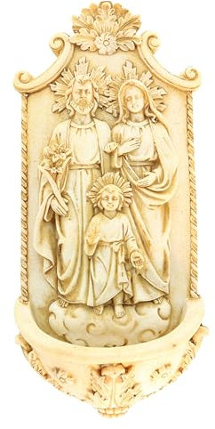 Palais du Rosaire Bénitier beige de la Sainte Famille de 21cm en pierre et résine Beige - Bénitier - Culte Chrétien en Résine