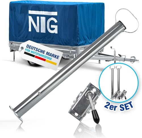 NTG Juego de soportes para remolque de 600 mm, incluye soporte de sujeción (300 kg de carga de apoyo), soportes de remolque con soporte de acero galvanizado, soporte de estacionamiento resistente (2