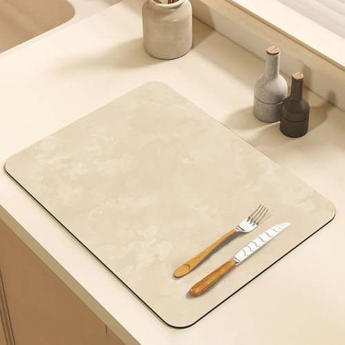 Odot Absorbente Alfombrilla Escurreplatos, Alfombrilla Cafetera Secado Rápido Bayeta Escurreplatos Estera Fregadero para Encimera de Cocina, Color Sólido (Beige,50x60x2,5cm)