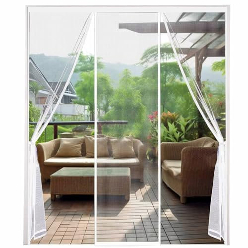 Magnet Fliegengitter Tür, Insektenschutz Doppeltür Fliegengitters 90x210cm Weiß Ideal für Schiebetür Balkontür Ohne Bohren