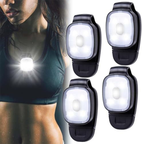 Lampada a LED con clip per esterni, 4 pezzi, luce frontale a LED, ricaricabile USB, luce di notte, piccola torcia con 3 modalità, luce di sicurezza per escursioni, campeggio, corsa, jogging, zaino