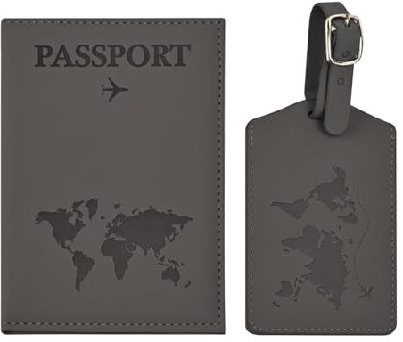 Greyoe Reisepasshülle, Reisepass Organizer, Passport Cover, PU-Leder Reisepass Hülle + Kofferanhänger, für Damen und Herren Urlaub Zubehör Travel Essentials (Kaffee)