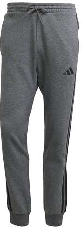 adidas Uomo Essential Three Stripes Fleece Pants, Dark Grey Heather/Black, M