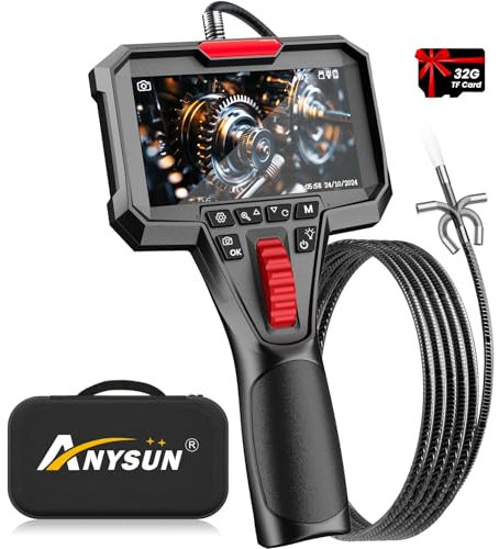 Anysun Endoskopkamera mit Licht Handy, 4,3'' IPS 1080P Endoskop mit DVR, Audioaufnahme, 6.2mm Inspektionskamera mit Scrollradsteuerung Zwei-Wege 360° Drehung, 1m Rohrkamera IP67 wasserdichte (32GB)