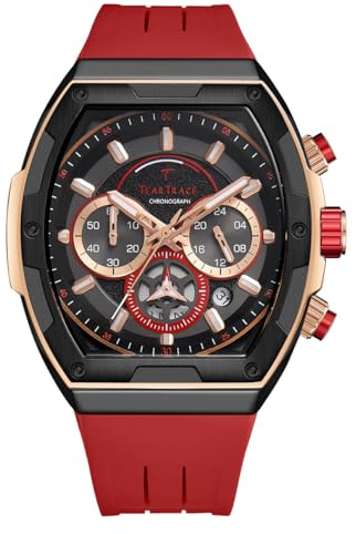TEARTRACE Men's Watches with Silicone Strap Analog Quartz Waterproof Chronograph Luminous Tonneau Watches for Men, Big Face Sport Work Dress Unique Wrist Watch