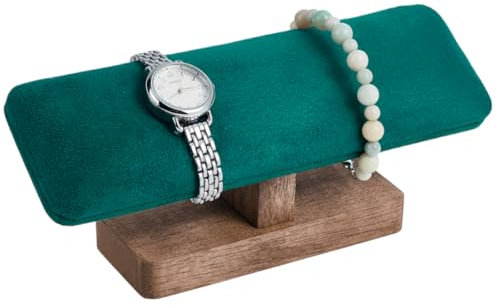 NBEADS Wood Watch Display Stand, Velvet Bracelet Display Stands with Wooden Base Rectangle Bracelet Organizer Holder Watch Display Tower for Home Retail Display, Teal, 19.8x6x8.5cm