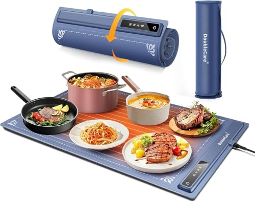 DoubleCare Silicone Heating Mat for Food, New Electric Heating Tray Roll up with 3 Temperature Settings, Portable Fast Heating Mat for Parties, Buffets party, Restaurants, Home Everyday Use