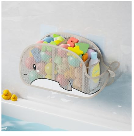 Austion Quick-Drying Baby Bath tub Toy Organizer Storage for Bathroom, Large-Capacity mesh Bath Toy Holder for Bathtub, Convenient for Quick Access, Whale-Shaped Design (Gray)