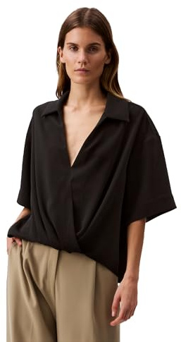 Calvin Klein Women's Crepe Printed Wrap Top Black