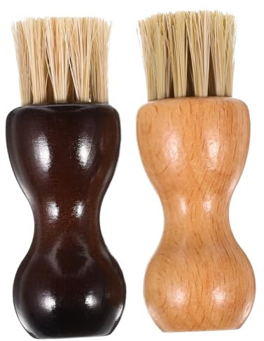 BESPORTBLE Cepillo Aplicador De Betún para Zapatos y Limpiador Ovalado Mini De Madera, para Calzado Unisex, Cuidado De Cuero Oficina y Viajes, Kit 2 Piezas (Color Madera Natural y Oscuro