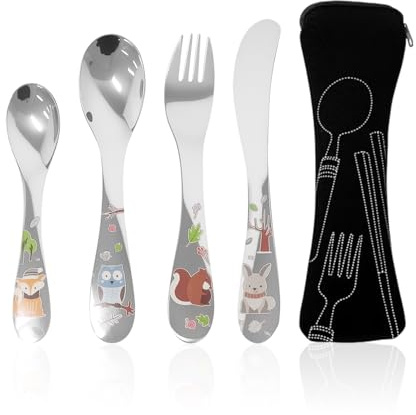 4 Piezas De Vajilla De Acero Inoxidable Y Paquete De Vajillas De 1 Pieza, Vajilla Multifuncional, Lindas Vajillas Para Niños, Suministros De Cocina.