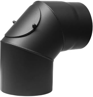 PARKANEX Tube de cheminée 90° avec ouverture de nettoyage Ø 150 mm Tube de fumée courbé en acier de 2 mm pour poêle à bois et cheminée Noir Tube de raccordement pour cheminée et tuyau d'évacuation des