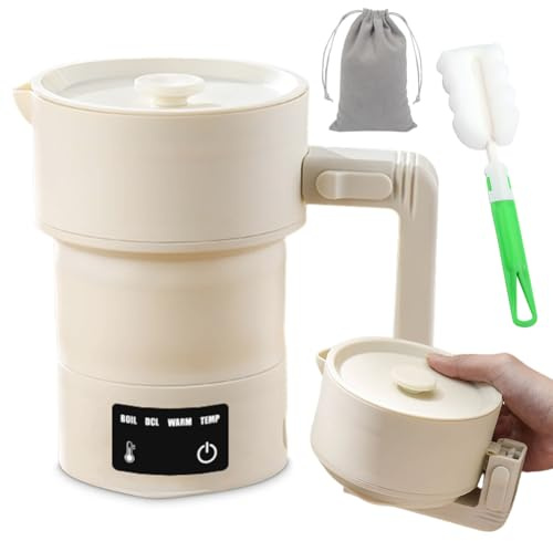 Bollitore elettrico pieghevole, bollitore portatile da 0,6 l, bollitore portatile da viaggio, in silicone, 5 minuti, riscaldamento rapido, 1200 W, per cucina, viaggio, campeggio