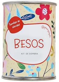 iGreen Flores en Lata Felicitación - Kit de Cultivo de Flores para Regalar - Idea de Regalo Sostenible - Lata de Aluminio con Semillas de Flores Silvestres (Besos)