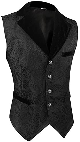 Men's Victorian Waistcoat, Paisley Suit Vest, Men's Lapel, Gothic Costume Vest, Black Medieval Suit Vest, Steampunk Gilet, Halloween Costume, Western Costume Vests for Men, black, M