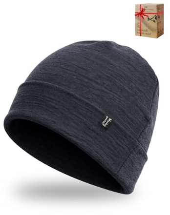 Merino Protect Bonnet thermique 100 % laine mérinos pour homme et femme - Léger et doux - Pour la randonnée, la course à pied, Gris foncé, Medium