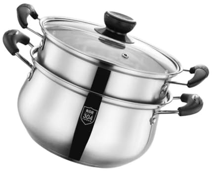DECOMELODY Olla Vaporera De Acero Inoxidable 20 Cm Doble Asa Set De Cocina Utensilio Para Cocinar Al Vapor Cesta Vapor Compatible Hogar y Alimentos