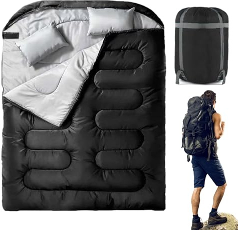 Uhngw Sacs De Couchage pour Adultes 2 Personnes | Sac De Couchage Imperméable Toutes Saisons Renforcé,Couverture Matelas pour Camping Hiver Été Randonnée Sports Extérieur Voyage pour Femmes Et Hommes