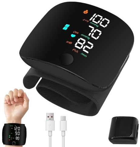 Wearable Wrist Blood Pressure Monitor with 99x2 Reading Memory, Blood Pressure Monitors Wrist with LED Touch Screen, Adjustable Wrist Blood Pressure Cuff for Home Travel Use, Automatic Voice