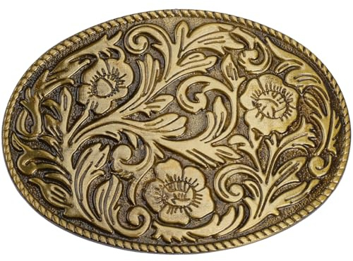 GORGECRAFT Antikt graverat bältesspänne med blommönster i västerländsk vintagestil oval i böhmisk stil gjord av metallegering med blommigt mönster perfekt som halloween gåva dekorativt spänne