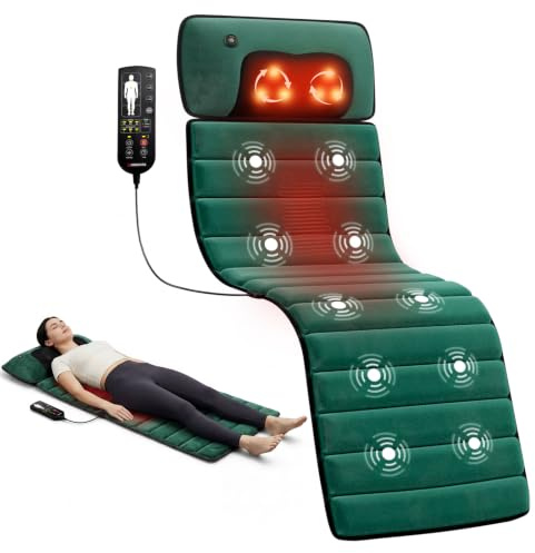 Himouta Esterilla de Masaje de Cuerpo Completo con Calor, Masajeador Shiatsu de Cuello Desmontable y Vibración para Alivio Muscular, Colchón Masajeador Eléctrico para Espalda, Lumbar y Piernas, Regalo