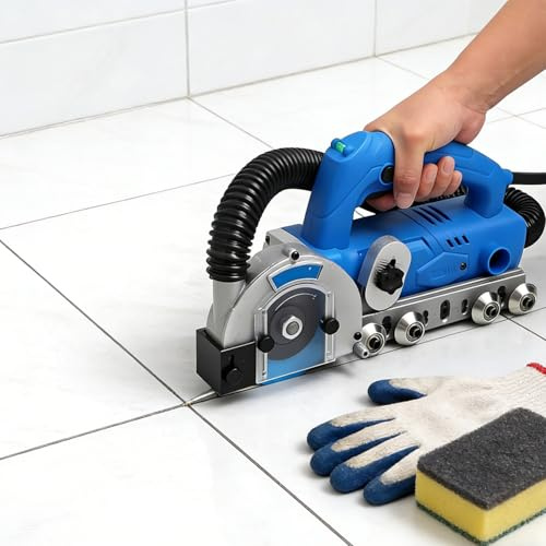 DowPie Pulitore Elettrico per Giunti di Piastrelle, Macchina per la Pulizia dei Giunti di Piastrelle da 9000 Giri/min con Motore da 1200 W, 3 modalità Regolabili 4sets