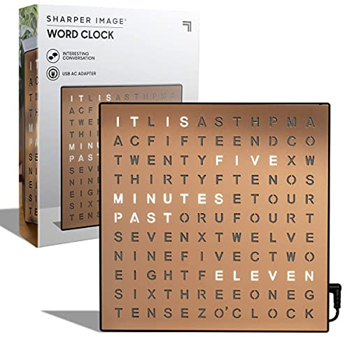 Sharper Image LED Word Digital Clock, 7.75, Copper Finish, Light-Up Desk & Wall Clock, Modern Time Display, Shelf or Wall Decor for Home Office, Living Room, Kitchen & Bedroom, Housewarming Gift