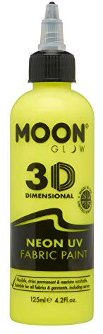 Moon Glow, Neon-UV-3D-Stofffarbe, Textilfarbe für Kleidung, T-Shirts, Taschen, Schuhe und Leinwand (Intensives Gelb, 125 ml (1er-Pack))